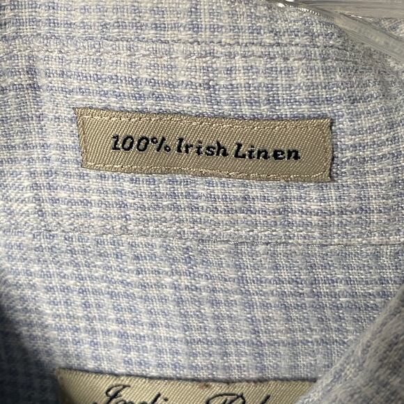 Indigo Palms Shirt Mens Extra Large Blue White Check Irish Linen Short Sleeve - Picture 2 of 9